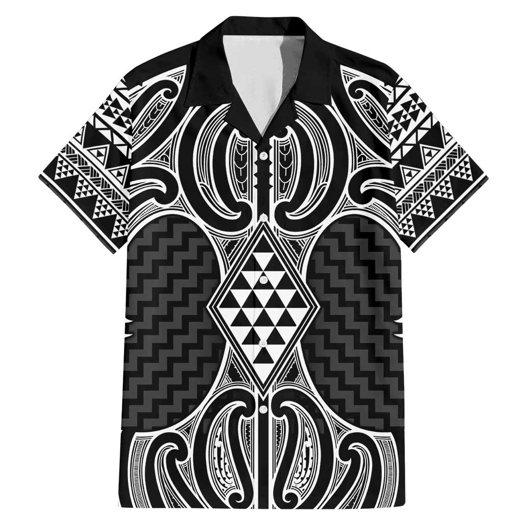 Ma Maori Ta Moko Poutama Art Family Matching Mermaid Dress and Hawaiian Shirt LT9 Dad's Shirt - Short Sleeve White - Polynesian Pride