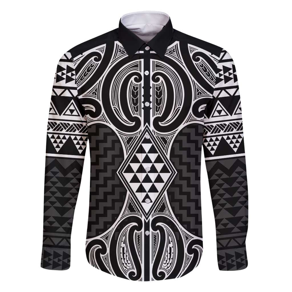 Ma Maori Ta Moko Poutama Art Family Matching Mermaid Dress and Hawaiian Shirt LT9 Dad's Shirt - Long Sleeve White - Polynesian Pride