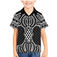 Ma Maori Ta Moko Poutama Art Family Matching Mermaid Dress and Hawaiian Shirt LT9 Son's Shirt White - Polynesian Pride