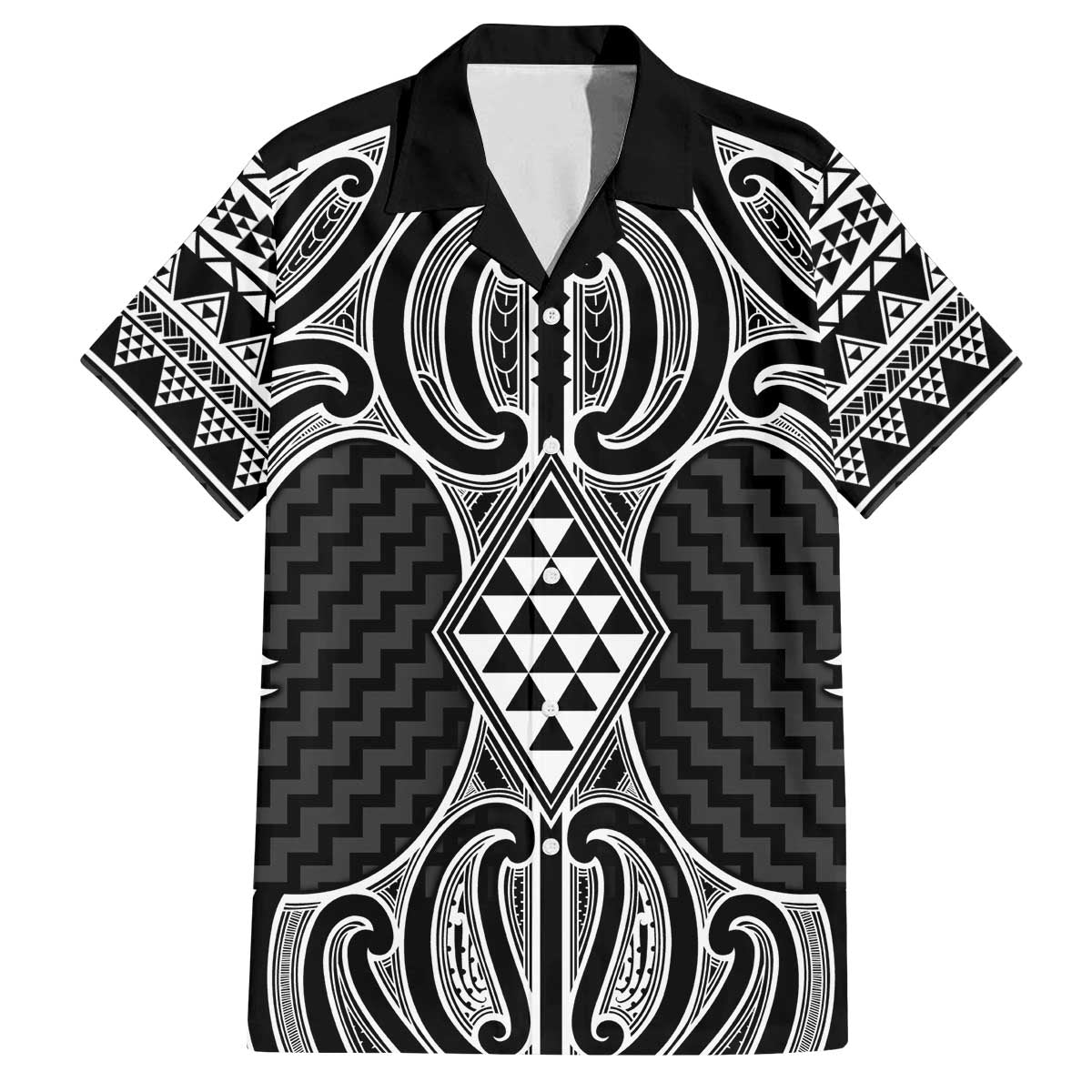 Ma Maori Ta Moko Poutama Art Family Matching Off The Shoulder Long Sleeve Dress and Hawaiian Shirt LT9 Dad's Shirt - Short Sleeve White - Polynesian Pride