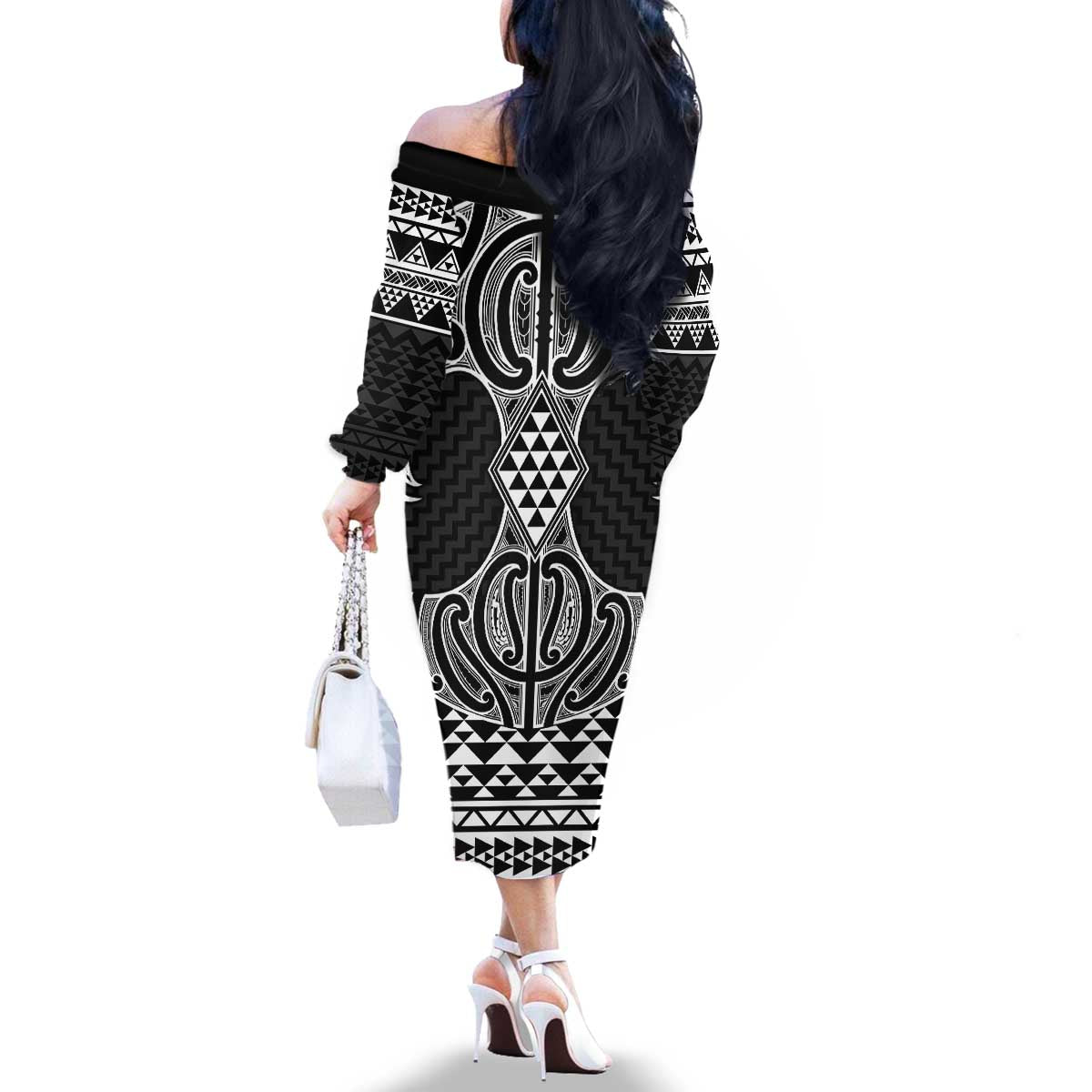 Ma Maori Ta Moko Poutama Art Family Matching Off The Shoulder Long Sleeve Dress and Hawaiian Shirt LT9 - Polynesian Pride
