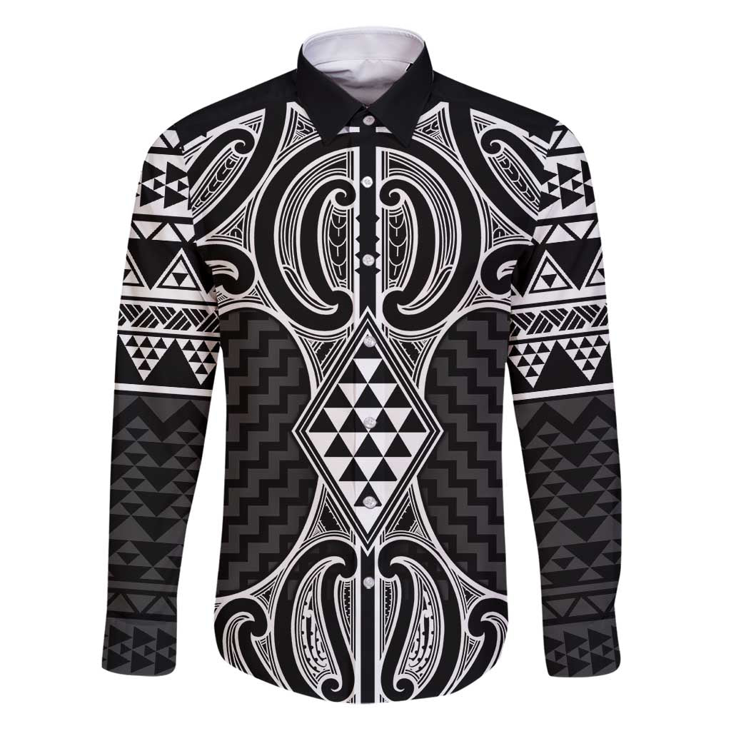Ma Maori Ta Moko Poutama Art Family Matching Puletasi and Hawaiian Shirt LT9 Dad's Shirt - Long Sleeve White - Polynesian Pride