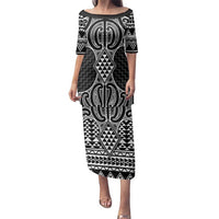 Ma Maori Ta Moko Poutama Art Family Matching Puletasi and Hawaiian Shirt LT9 Mom's Dress White - Polynesian Pride