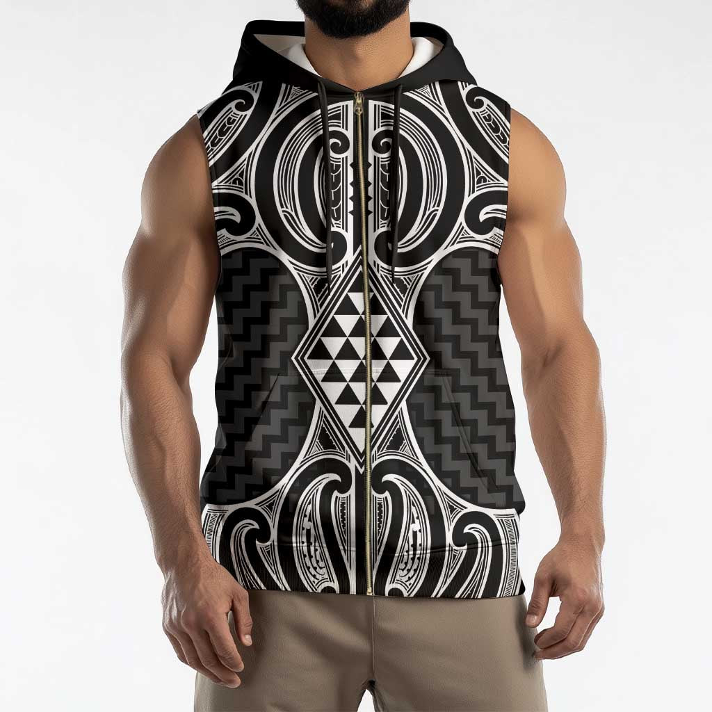 Ma Maori Ta Moko Poutama Art Sleeveless Zip Hoodie - Polynesian Pride