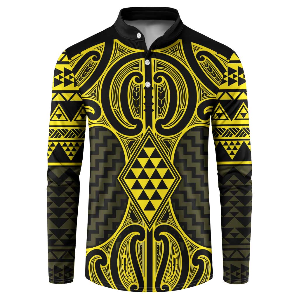 Mahi-dawg Maori Ta Moko Poutama Art Button Sweatshirt LT9 Yellow - Polynesian Pride