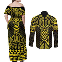 Mahi-dawg Maori Ta Moko Poutama Art Couples Matching Off Shoulder Maxi Dress and Long Sleeve Button Shirt LT9 - Polynesian Pride