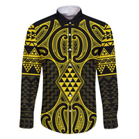 Mahi-dawg Maori Ta Moko Poutama Art Family Matching Mermaid Dress and Hawaiian Shirt LT9 Dad's Shirt - Long Sleeve Yellow - Polynesian Pride