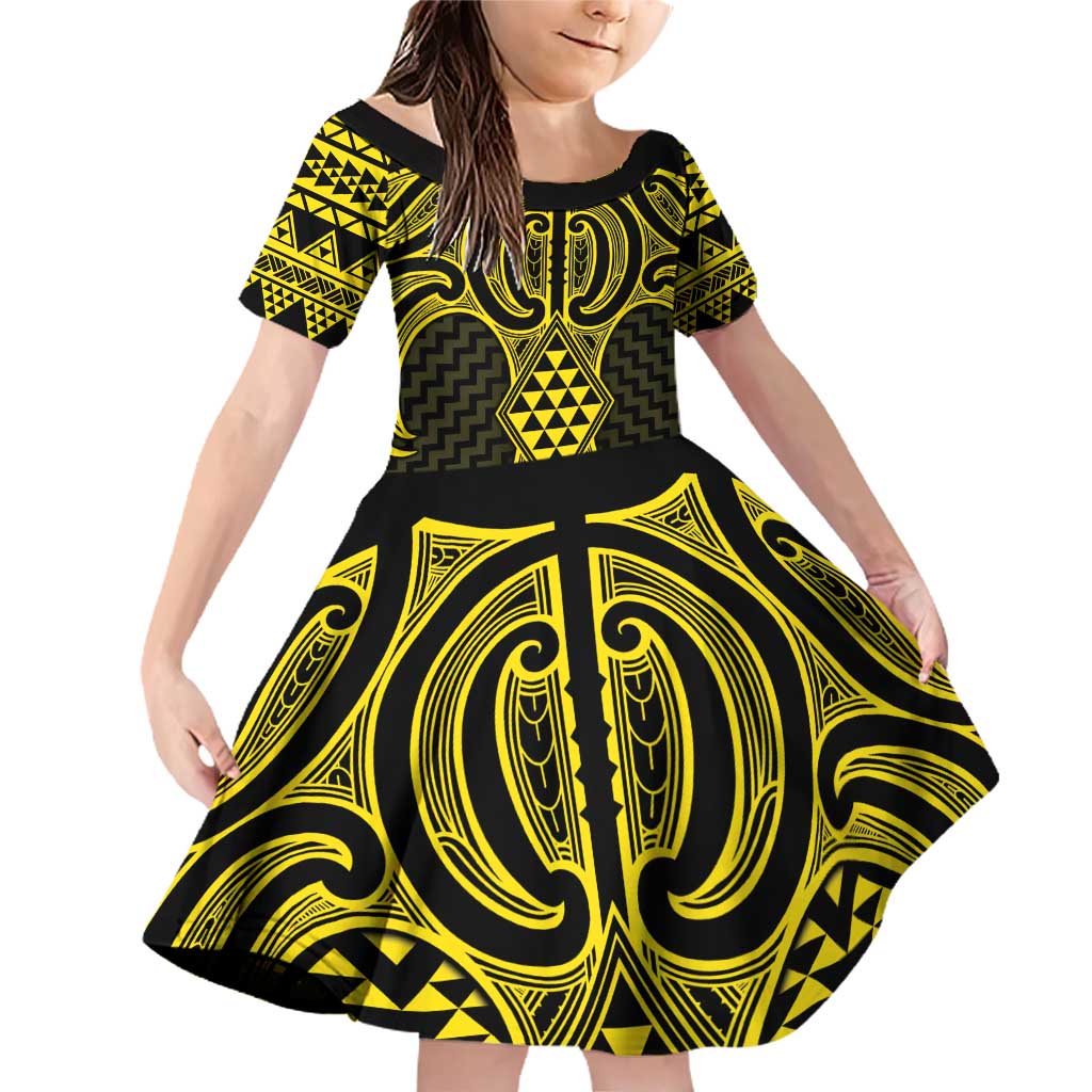 Mahi-dawg Maori Ta Moko Poutama Art Family Matching Off Shoulder Short Dress and Hawaiian Shirt