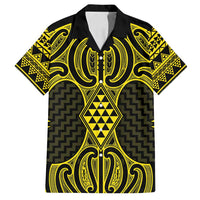 Mahi-dawg Maori Ta Moko Poutama Art Family Matching Puletasi and Hawaiian Shirt LT9 Dad's Shirt - Short Sleeve Yellow - Polynesian Pride
