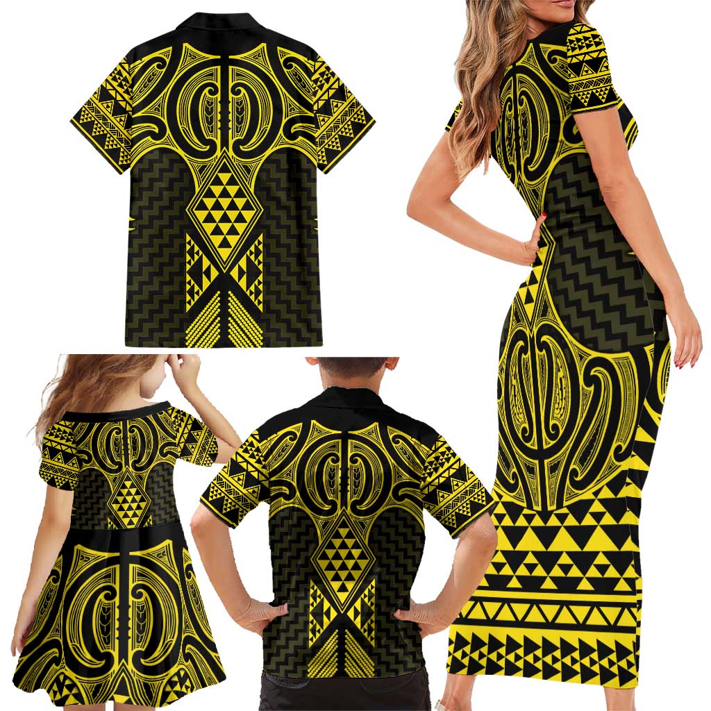Mahi-dawg Maori Ta Moko Poutama Art Family Matching Short Sleeve Bodycon Dress and Hawaiian Shirt LT9 - Polynesian Pride