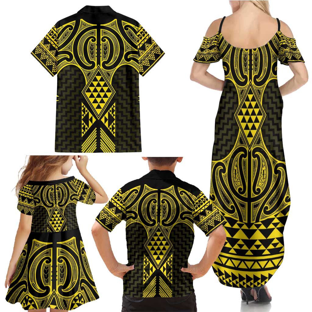 Mahi-dawg Maori Ta Moko Poutama Art Family Matching Summer Maxi Dress and Hawaiian Shirt