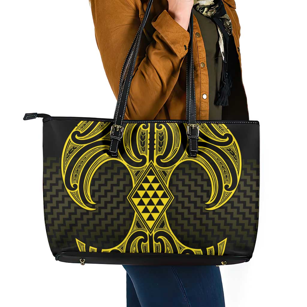 Mahi-dawg Maori Ta Moko Poutama Art Leather Tote Bag LT9 - Polynesian Pride