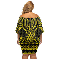 Mahi-dawg Maori Ta Moko Poutama Art Off Shoulder Short Dress