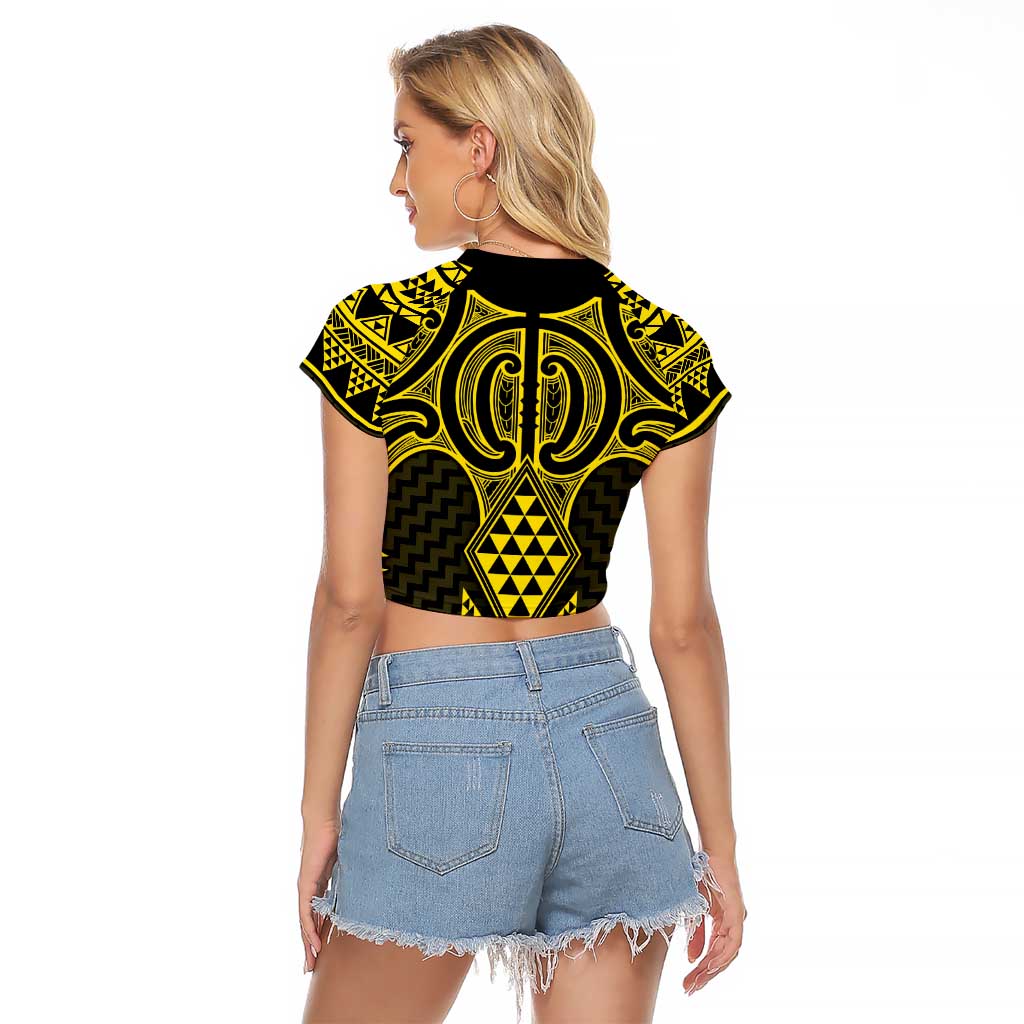 Mahi-dawg Maori Ta Moko Poutama Art Raglan Cropped T Shirt