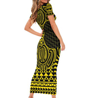 Mahi-dawg Maori Ta Moko Poutama Art Short Sleeve Bodycon Dress
