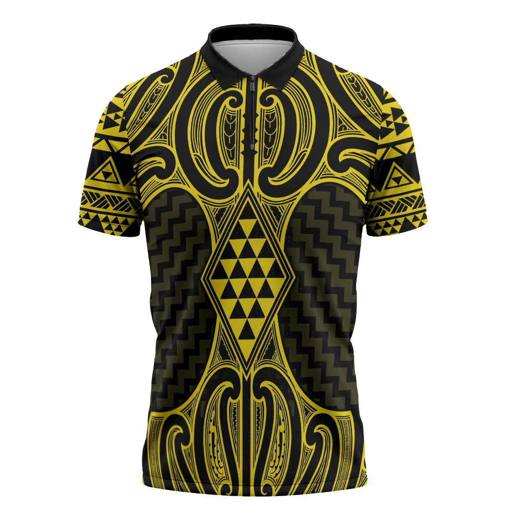 Mahi-dawg Maori Ta Moko Poutama Art Zipper Polo Shirt - Polynesian Pride