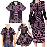 Mawhero Maori Ta Moko Poutama Art Family Matching Long Sleeve Bodycon Dress and Hawaiian Shirt LT9 - Polynesian Pride