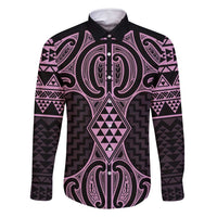 Mawhero Maori Ta Moko Poutama Art Family Matching Long Sleeve Bodycon Dress and Hawaiian Shirt LT9 Dad's Shirt - Long Sleeve Pink - Polynesian Pride