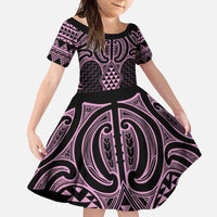 Mawhero Maori Ta Moko Poutama Art Family Matching Mermaid Dress and Hawaiian Shirt LT9 Daughter's Dress Pink - Polynesian Pride