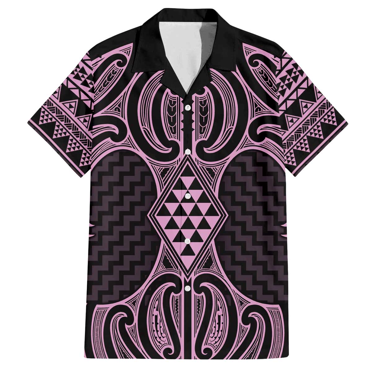Mawhero Maori Ta Moko Poutama Art Family Matching Off The Shoulder Long Sleeve Dress and Hawaiian Shirt LT9 Dad's Shirt - Short Sleeve Pink - Polynesian Pride