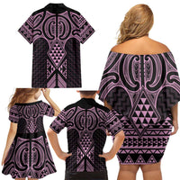 Mawhero Maori Ta Moko Poutama Art Family Matching Off Shoulder Short Dress and Hawaiian Shirt