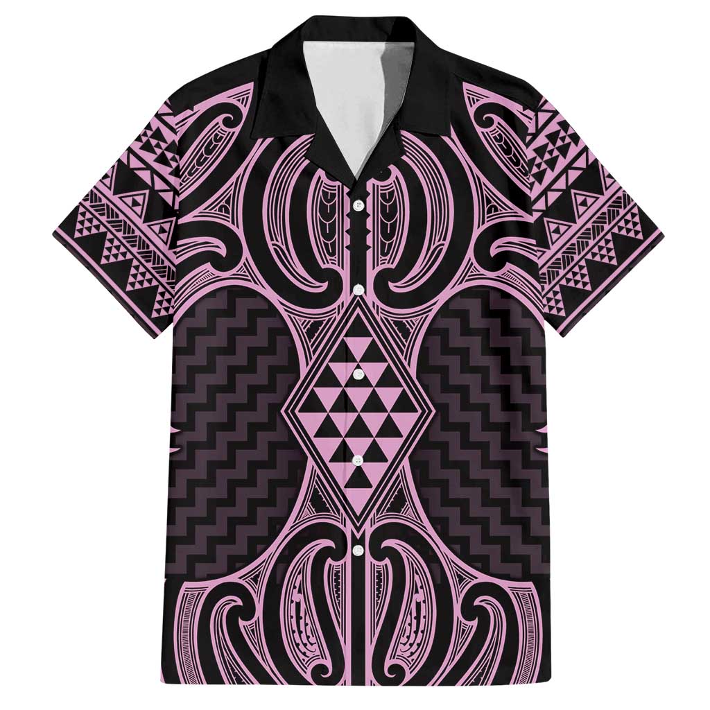 Mawhero Maori Ta Moko Poutama Art Family Matching Puletasi and Hawaiian Shirt LT9 Dad's Shirt - Short Sleeve Pink - Polynesian Pride