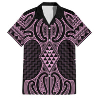 Mawhero Maori Ta Moko Poutama Art Family Matching Puletasi and Hawaiian Shirt LT9 Dad's Shirt - Short Sleeve Pink - Polynesian Pride