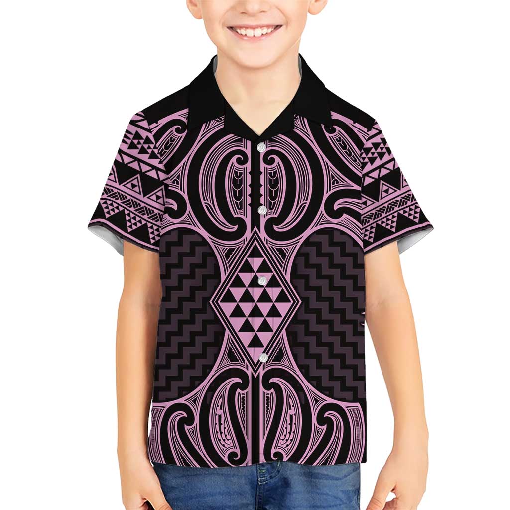 Mawhero Maori Ta Moko Poutama Art Family Matching Short Sleeve Bodycon Dress and Hawaiian Shirt LT9 Son's Shirt Pink - Polynesian Pride