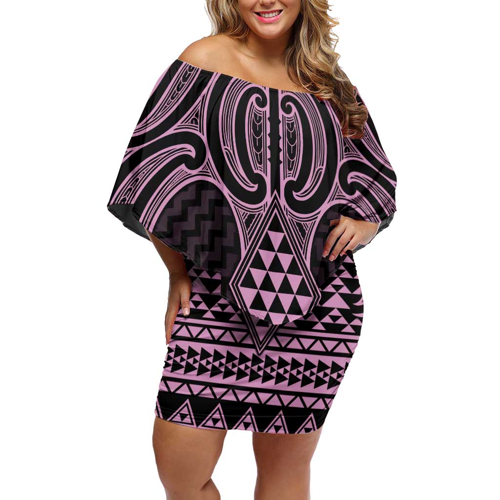 Mawhero Maori Ta Moko Poutama Art Off Shoulder Short Dress