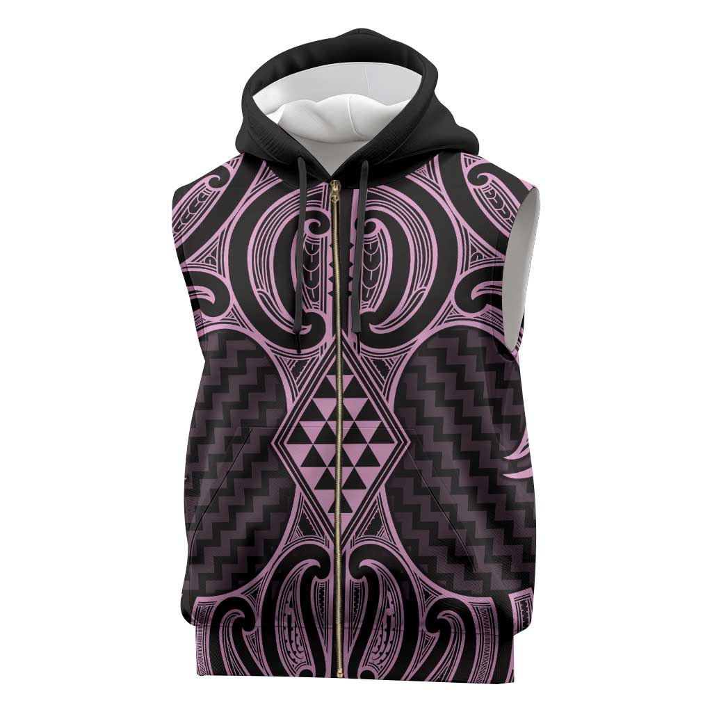 Mawhero Maori Ta Moko Poutama Art Sleeveless Zip Hoodie - Polynesian Pride