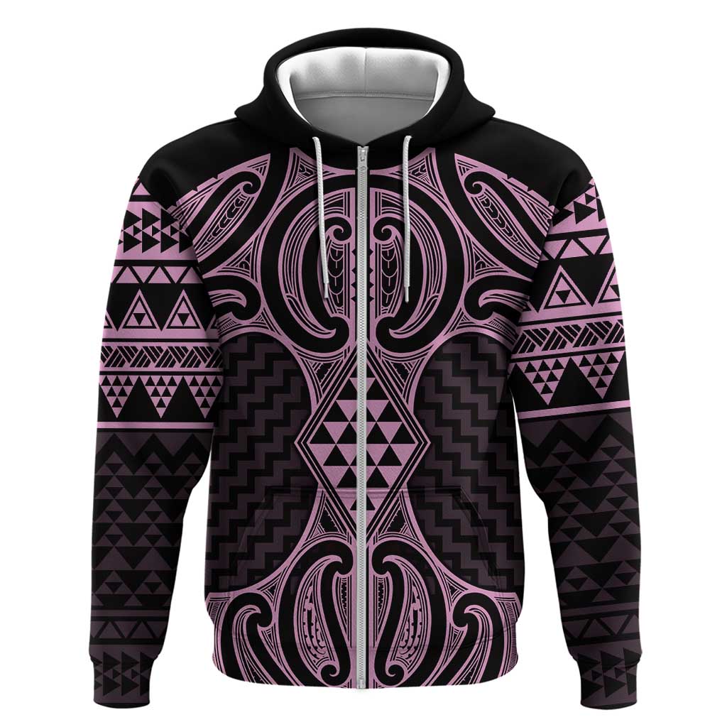 Mawhero Maori Ta Moko Poutama Art Zip Hoodie LT9 Zip Hoodie Pink - Polynesian Pride