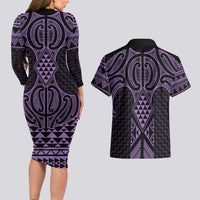 Waiporoporo Maori Ta Moko Poutama Art Couples Matching Long Sleeve Bodycon Dress and Hawaiian Shirt LT9 - Polynesian Pride
