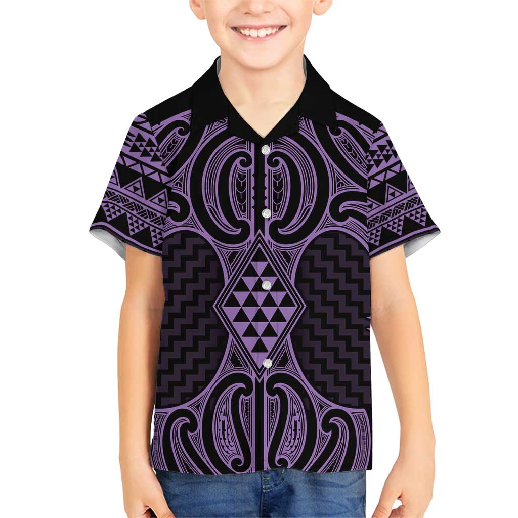 Waiporoporo Maori Ta Moko Poutama Art Family Matching Long Sleeve Bodycon Dress and Hawaiian Shirt LT9 Son's Shirt Purple - Polynesian Pride