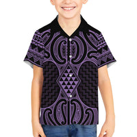 Waiporoporo Maori Ta Moko Poutama Art Family Matching Long Sleeve Bodycon Dress and Hawaiian Shirt LT9 Son's Shirt Purple - Polynesian Pride