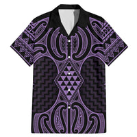 Waiporoporo Maori Ta Moko Poutama Art Family Matching Mermaid Dress and Hawaiian Shirt LT9 Dad's Shirt - Short Sleeve Purple - Polynesian Pride