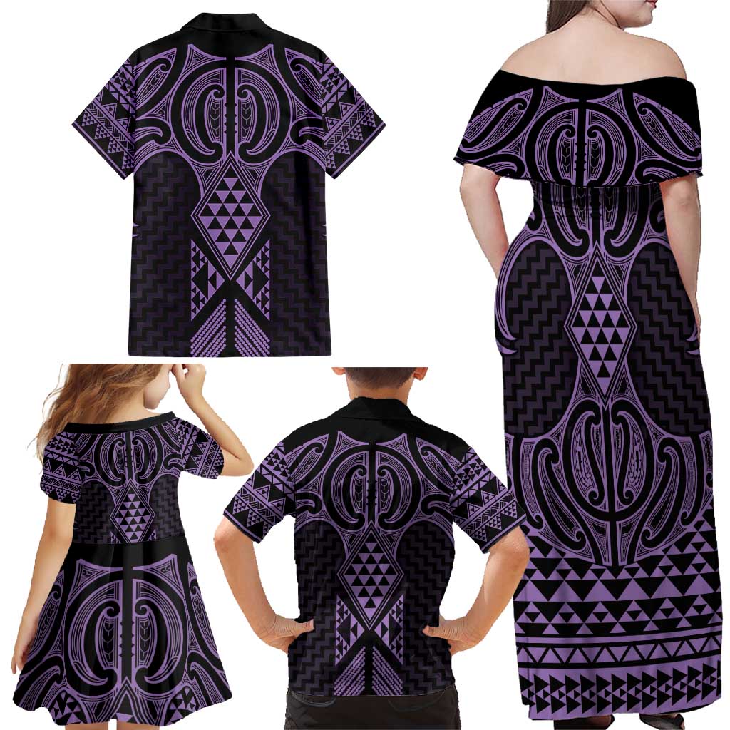Waiporoporo Maori Ta Moko Poutama Art Family Matching Off Shoulder Maxi Dress and Hawaiian Shirt