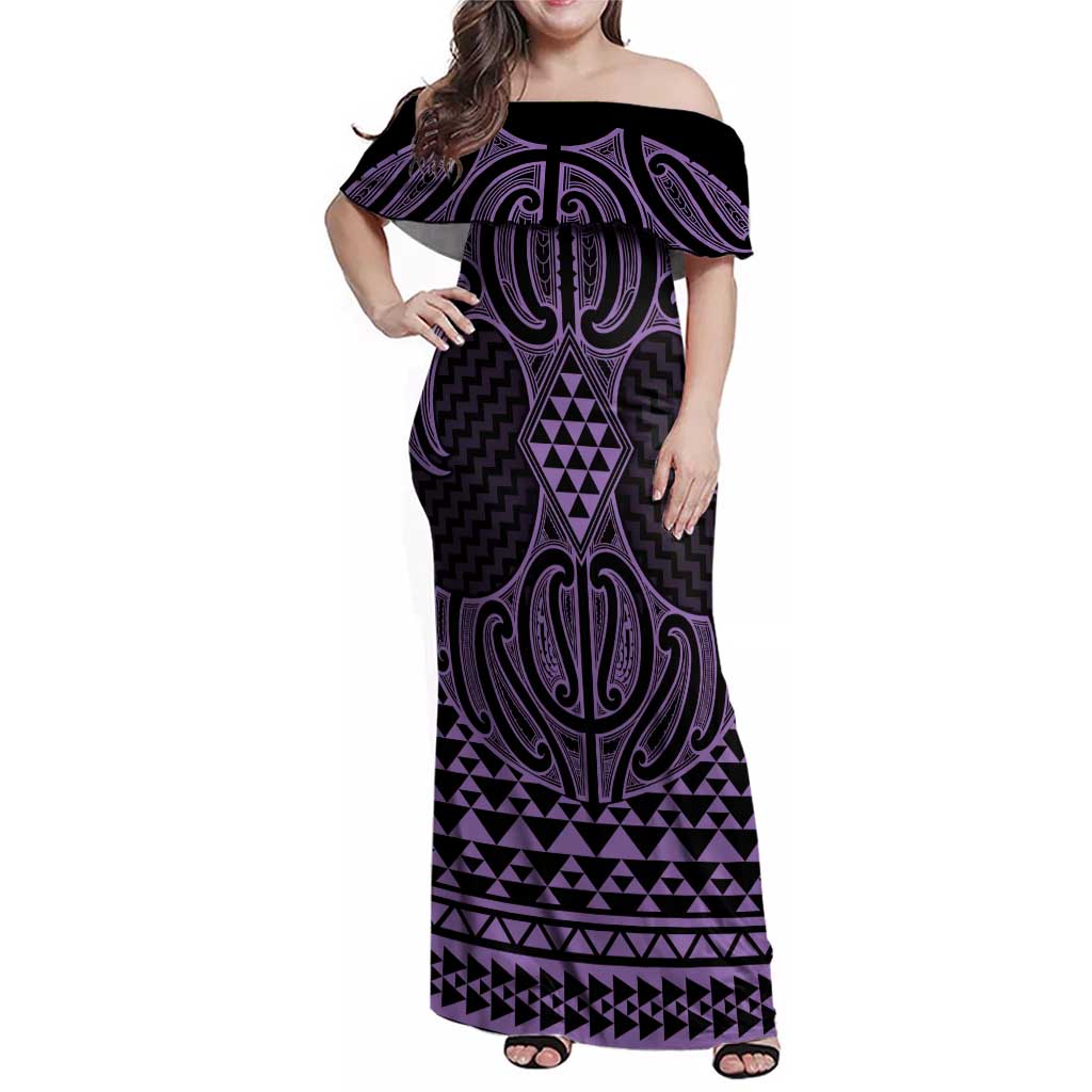 Waiporoporo Maori Ta Moko Poutama Art Family Matching Off Shoulder Maxi Dress and Hawaiian Shirt