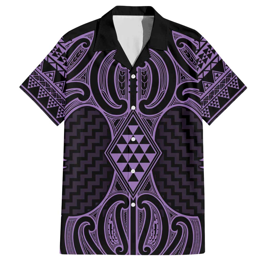 Waiporoporo Maori Ta Moko Poutama Art Family Matching Short Sleeve Bodycon Dress and Hawaiian Shirt LT9 Dad's Shirt - Short Sleeve Purple - Polynesian Pride