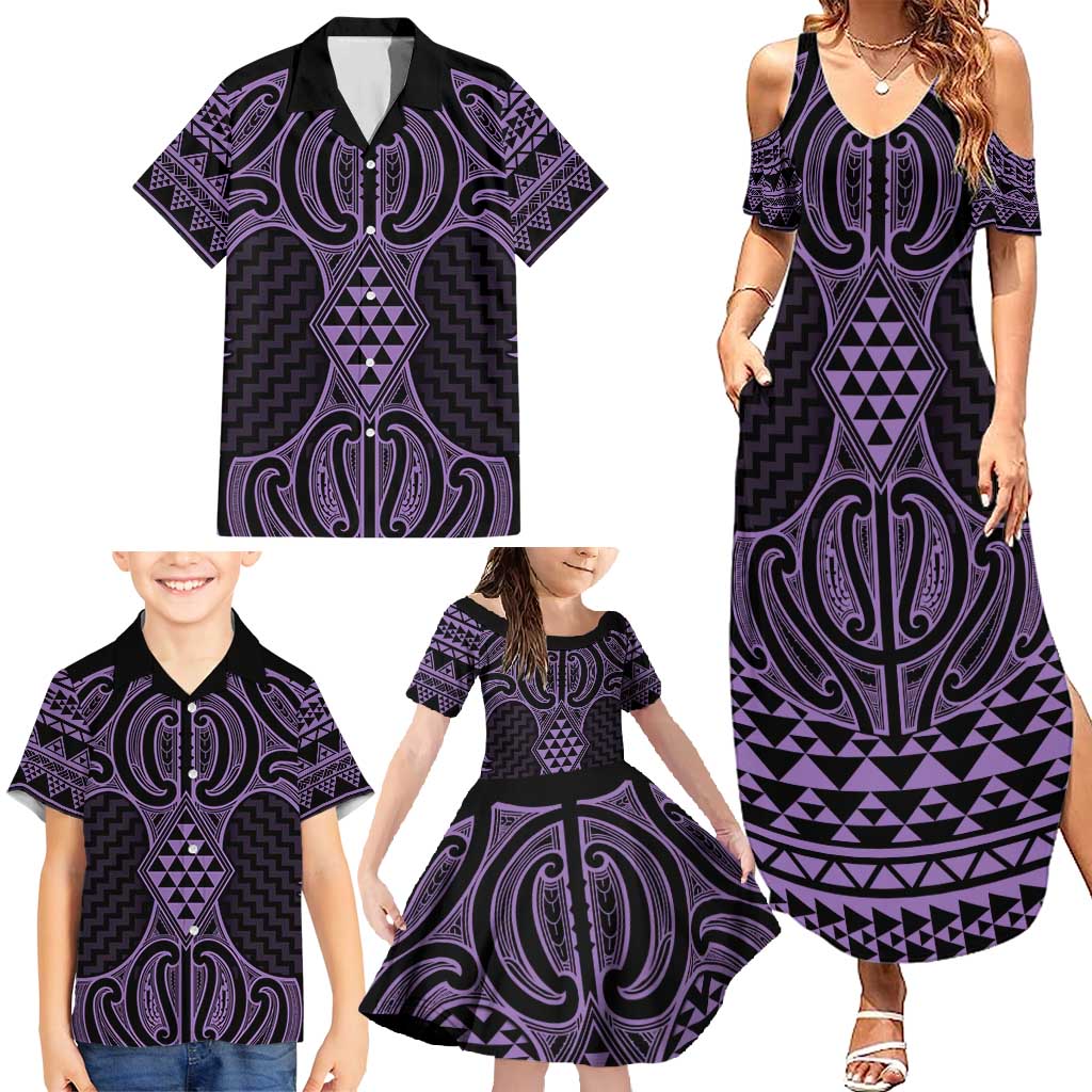 Waiporoporo Maori Ta Moko Poutama Art Family Matching Summer Maxi Dress and Hawaiian Shirt
