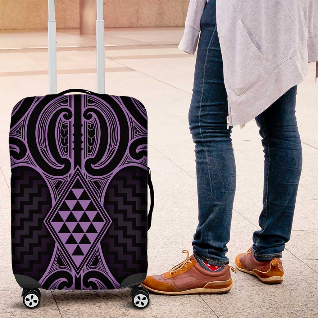 Waiporoporo Maori Ta Moko Poutama Art Luggage Cover LT9 Purple - Polynesian Pride