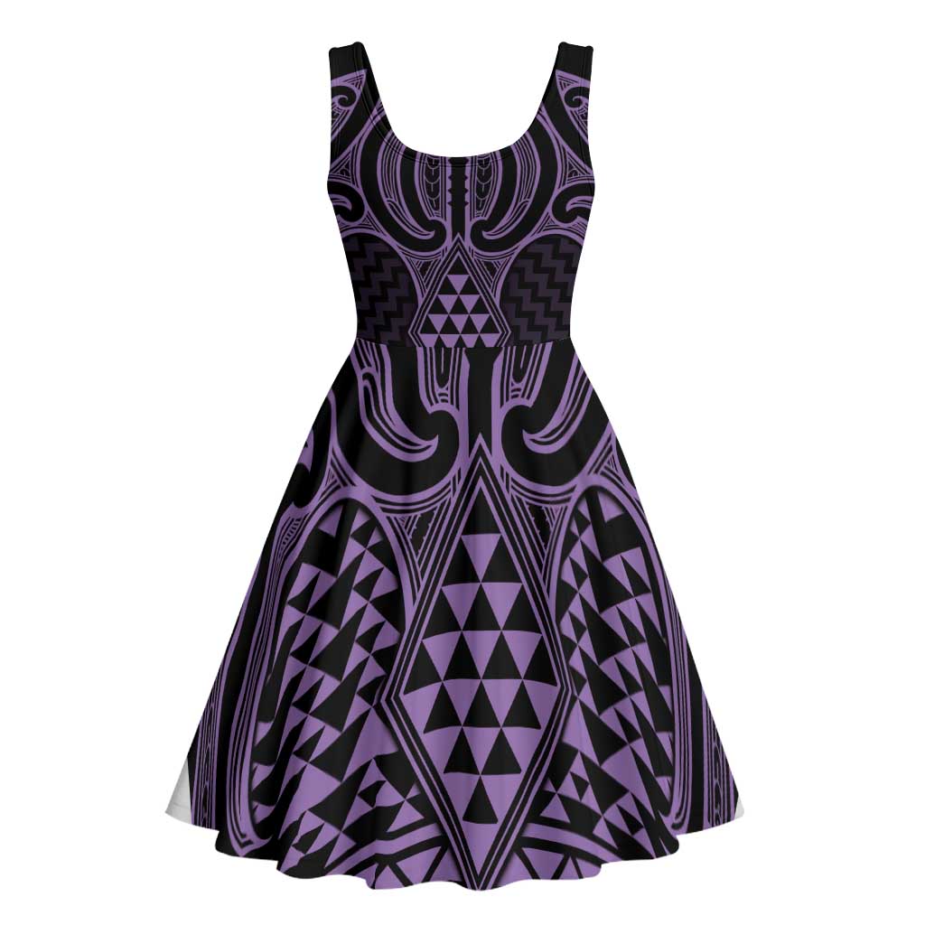 Waiporoporo Maori Ta Moko Poutama Art Midi Dress - Polynesian Pride