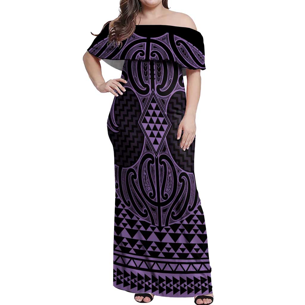 Waiporoporo Maori Ta Moko Poutama Art Off Shoulder Maxi Dress