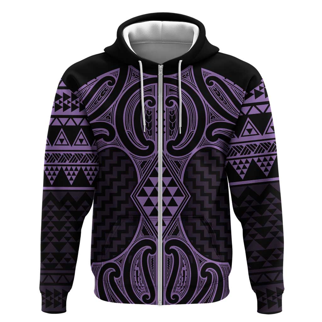 Waiporoporo Maori Ta Moko Poutama Art Zip Hoodie LT9 Zip Hoodie Purple - Polynesian Pride