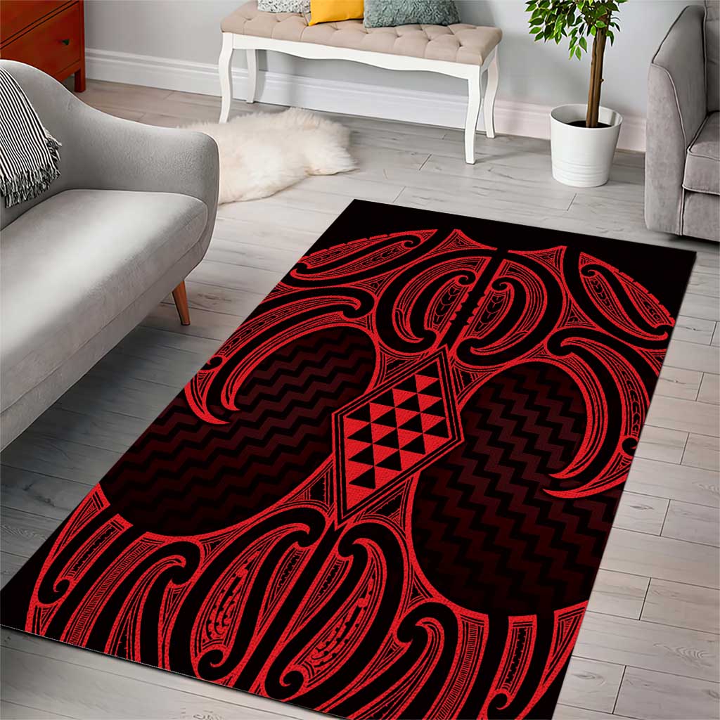Whero Maori Ta Moko Poutama Art Area Rug