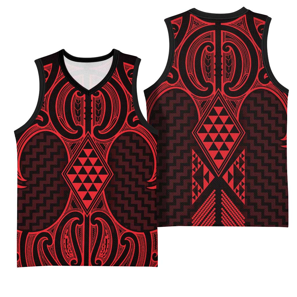 Whero Maori Ta Moko Poutama Art Basketball Jersey - Polynesian Pride