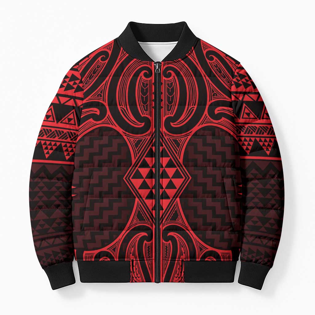 Whero Maori Ta Moko Poutama Art Bomber Puffer Jacket - Polynesian Pride