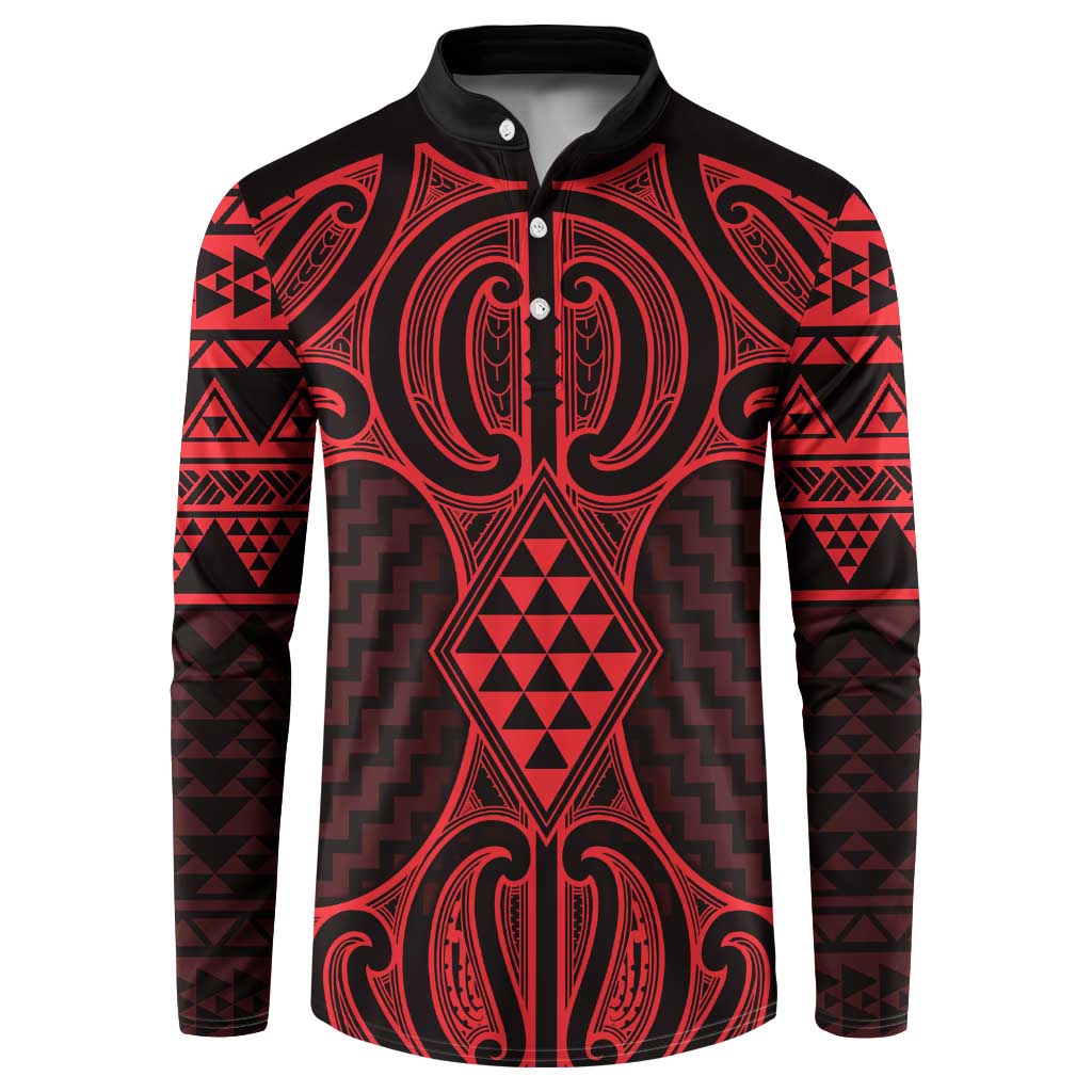 Whero Maori Ta Moko Poutama Art Button Sweatshirt LT9 Red - Polynesian Pride