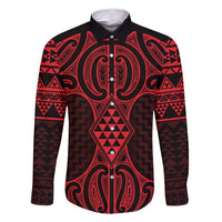 Whero Maori Ta Moko Poutama Art Family Matching Long Sleeve Bodycon Dress and Hawaiian Shirt LT9 Dad's Shirt - Long Sleeve Red - Polynesian Pride