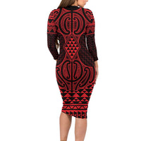 Whero Maori Ta Moko Poutama Art Family Matching Long Sleeve Bodycon Dress and Hawaiian Shirt LT9 - Polynesian Pride