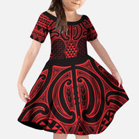 Whero Maori Ta Moko Poutama Art Family Matching Mermaid Dress and Hawaiian Shirt LT9 Daughter's Dress Red - Polynesian Pride